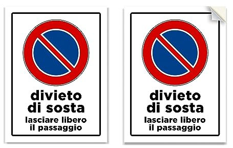 Adesivi Divieto di Sosta, Lasciare Libero Il Passaggio, piccoli Mis. 15x20 cm pellicola adesiva - vinile morbido, 2 pz.