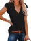 iChunhua Women's V Neck T Shirts Casual Cap Sleeve Loose Fit Summer Tops Black Medium