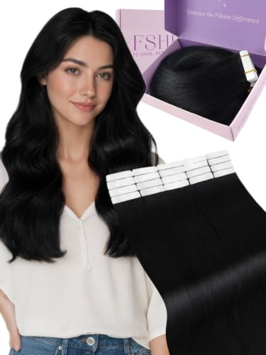 Fshine Invisible Tape Extensions Echthaar Tiefschwarz 35cm 50g | Echthaar Extensions Tape, einfache Anwendung, natürliche Haarintegration, für Alltag und besondere Anlässe