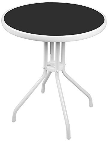 INDA-Exclusiv Balkontisch Bistrotisch Glasplatte und pulverbeschichtetes Metallgestell Rund Ø 60 H70cm Tisch Gartentisch Glastisch, Farben:Weiß