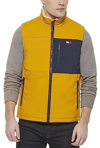 Tommy Hilfiger Herren Sherpa Lined Vest Weste, Gelb, Marineblau, Mehrfarbig, S