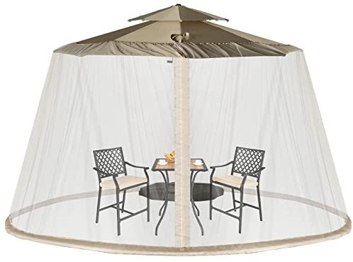 RELAX4LIFE Zanzariera per Ombrellone e Gazebo, Zanzariera con Porta con Cerniera e Tubo in PVC, Zanzariera Ingrandita per Ombrellone da Giardino da 400 x 400 x 230 CM (Bianco)