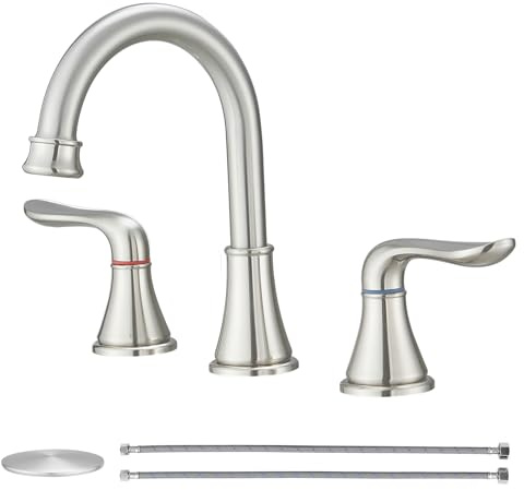 GENBONS Weit verbreitete Waschbecken Wasserhahn 8 Zoll Gebürstetes Nickel Badezimmer Wasserhahn 3 Loch Doppelgriffe Badarmaturen mit Pop Up Abfluss und cUPC-Wasserhahn Versorgungsleitungen