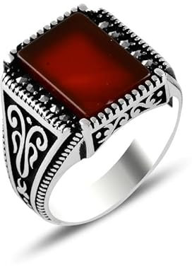 Herrenring aus 925 Sterlingsilber & Acht Markasit Stein Ring Massiver Siegelring Akik Markasit Herren Ring Geschenk für Männer Geschenkidee für Vatertag Geburtstag & andere Anlässe