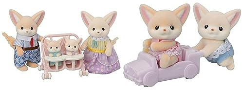 Sylvanian Families Fennec Fox Family & 5697 Fennec Fox Twins - Dollhouse Playsets, Multicolor