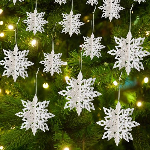 Riisoyu 18 Stück Schneeflocke Weihnachtsbaumschmuck Set, 3D Hängende Papier Schneeflocken Girlande Deko Christbaumschmuck Anhänger Ornamente für Weihnachten Party Hochzeit Dekoration