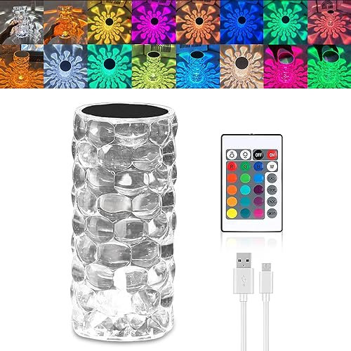 Anyingkai LED Tischlampe aus Kristall,Crystal Table Lamp Diamond,Kristall Lampe LED,Touching Control Rose Crystal Lampe[16 Farben & 4 Modi ] Crystal Diamond Lamp,LED Touch Lampe USB Aufladbar