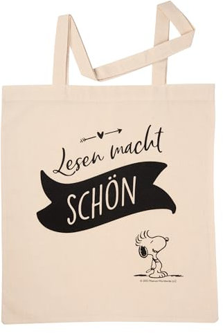 United Labels The Peanuts Snoopy Stoffbeutel - Lesen macht schön Jutebeutel Tragetasche Baumwolltasche Beige Naturfarben