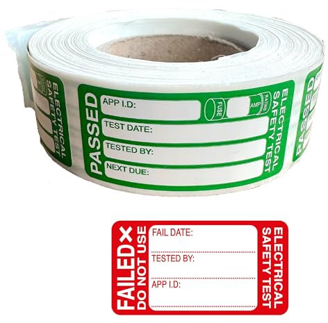 Lot de 500 autocollants de test électrique 51 x 24 mm et 43 x 23 mm - 50 autocollants de test électrique pour équipements et kits PAT