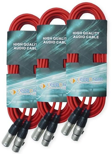 keepdrum DMX Kabel Lichtkabel 3-pol XLR 15m Rot 3 Stück