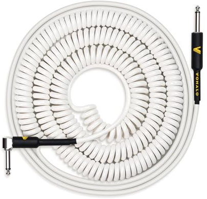 VOHALO Cable de instrumento de guitarra Cable de instrumento en espiral de 11M para bajo de guitarra 1/4 de ángulo recto a recto blanco