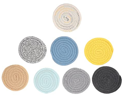 TOPBATHY Set Di 8 Sottobicchieri Intrecciati Tovagliette in Corda Di Cotone Isolate Sottopiatti Stanza Casuale