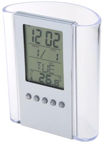 Navna Digitaler LCD-Wecker, Schreibtisch-Stiftehalter, Organizer, Thermometer, Kalender, Stiftebehälter
