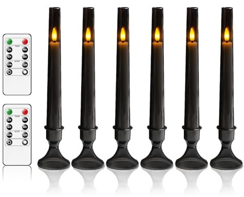 JINYANIA bougie sans flamme alimenté par batterie avec télécommande et 2/4/6/8 h minuterie LED colonne bougies par paquet de 6 bougies à mèche mobile réaliste pour la décoration de la maison (Gris)