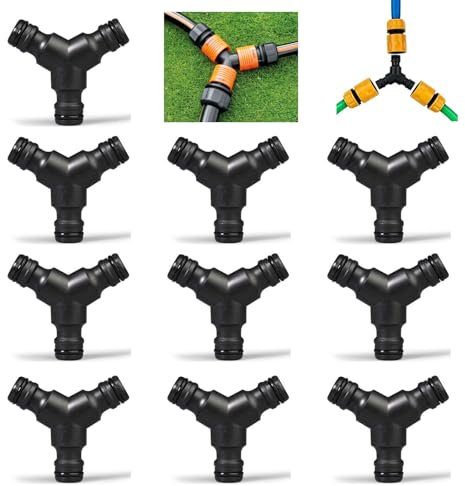 Y-Stück Abzweig-Verbinder, 10 Stücke Kupplung, Schlauchteiler Plastisch Hose Splitter (3 Way) Abzweig Verbinder Verbindungsstück Y-Verteilerstück zur Schlauchabzweigung(Schwarz)