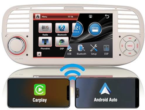 Autoradio DSP ad alta potenza per Fiat 500 2007-2015 stereo radio schermo con carplay wireless integrato e Android Auto Navi controllo del volante EQ Bluetooth Schermo 1080P IPS da 7 radio AM/FM/RDS