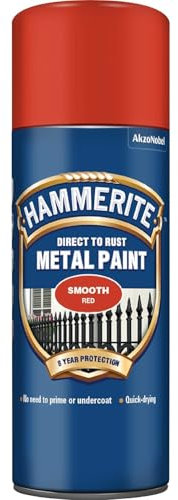 AMK® Hammerite Metal Paint 400ml Aerosol Smooth Red Direct Rust Quick Drying No Primer Or Undercoat Needed Single Coat