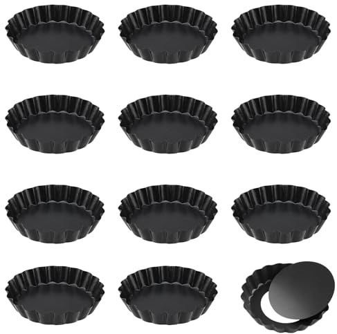 NAMYEUT 12 stycken 10 cm tårtform liten, tarteform med lyft, non-stick beläggning quiche form liten, kolstål tårta bakform för quike, tårta, frukttårta