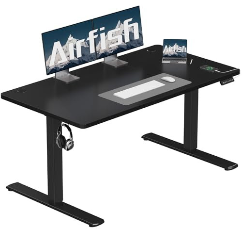 Airfish Höhenverstellbarer Schreibtisch 140x60cm mit USB-Buchse,Schreibtisch Höhenverstellbar Elektrisch mit Memory Funktion, 73-118cm,Grau