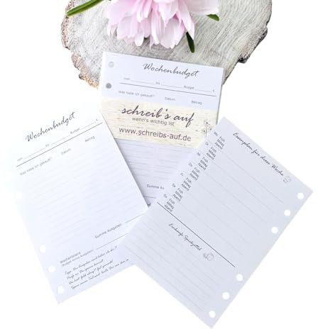 A6 Wochenbudget Ringbuch Einlagen Einleger von Fae, neutral klassisch weiß, Essenplan, Planer, Organizer, Finanzen, Geld, Kostegeld einteilen, 20 Blatt für 20 Wochen, deutsch