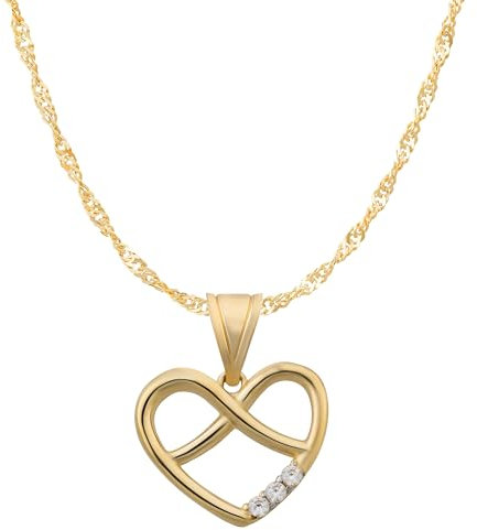Ardeo Aurum Damen Schmuck-Set aus 375 Gold Herz-Anhänger mit Zirkonia Steinchen Eternity Infinity Singapurkette Gelbgold 50 cm