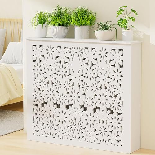 Radiator Cover Heating Cabinet, White Modern Wall Cabinet, Modern Radiator Covers for Home, Radiator Cover Display Stand Plant Flower Pot, Pipe Valve Privacy Barrier for Bedroom, Living Room, Bathroom