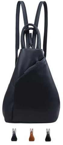 Lloyd Baker London - Zue Sleek Leather Triangle 100% Echtes Leder Damen Rucksack - Modernes & Vielseitiges Design mit Doppelreißverschluss, navy, 38