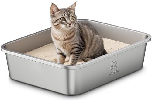 Arenero Gato Acero Inoxidable, Caja de Arena para Gatos, Gatitos y Conejos, Arenero Alto para Gatos, Antiadherente, sin olores y fácil de Limpiar, 40 x 30 x 10cm