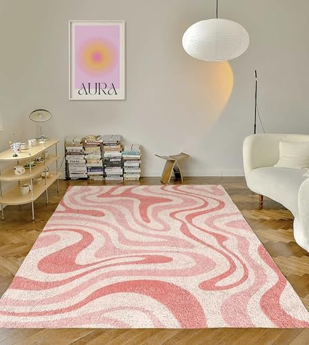 JGGXHM Pink Groovy Wave Retro Teppich Dekor Teppich Schlafzimmer Wohnzimmer Teppich Moderner Teppich Trendy Großflächiger Akzentteppich Innen 40x100cm Flur Teppich