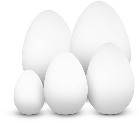 Netuno 5 Stück Styroporeier 1x 5cm 7cm 8cm 9cm 10cm Set Eierset Eier aus Styropor weiß Deko-Styroporeier Ostereier ideal für Ostern Dekoration Basteln Modellierung als Geschenk Verschiedene Größe