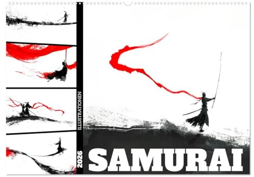 Samurai Illustrationen (Wandkalender 2026 DIN A2 quer), CALVENDO Monatskalender: Erlebe die zeitlose Eleganz der Illustrationen, jedes Blatt ein ... von Ehre und Tradition. (CALVENDO Kunst)