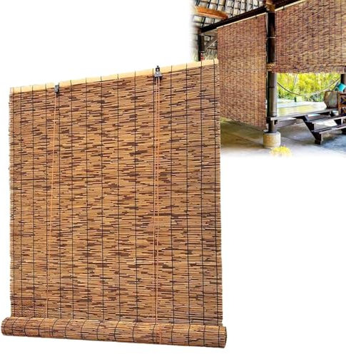 Generisch Bambusrollo Outdoor Wetterfest Natürliche Schilf Vorhang 50x100 150x200 90x120 140x200cm Bambus Raffrollo Verdunklungsrollo Für Türen Fenster Terrasse aussenbereich