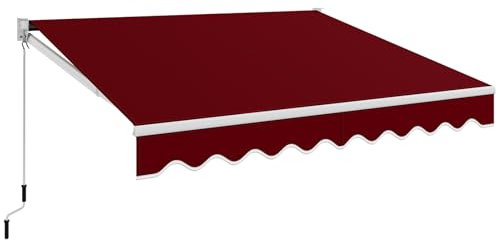 COSTWAY Tenda da Sole per Esterno Avvolgibile, Tenda da Sole a Bracci Estensibili con Telaio in Alluminio e Tettuccio Resistente al Sole e Impermeabile e Manovella (295 x 250 cm,Rosso)