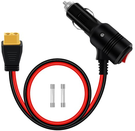 YINGAYOU XT60 Zigarettenanzünder Kabel mit Schalter 14AWG 20A Zigarettenanzünder auf XT60 12 V 24 V Stecker mit LED Anzeigeleuchten 15A 20A Ersatzsicherungen, für Solar, Auto, Motorrad (1 m)