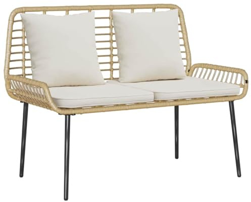 vidaXL Garden Bench Brown and Black and Cream Poly rattan and steel, Garden and Terrace, Modern Rattan Chair, Stylish Outdoor Furniture Set, Patio Lounge with Casual Seating and Dining