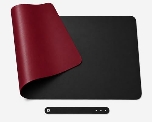Archival Large Desk Mat PU Leather Desk Pad 70 x 35 cm – Reversible Waterproof Mouse Pad and Keyboard Mat with Non Slip Base for Office Home Study Gaming Gift, Black and Burgundy