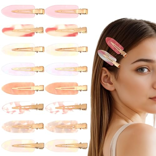 WJIAAA 16 Stück Nahtlose Haarspangen Damen, Make up Haarclips Modische Flache Haarspangen Bunte No Crease Haar Pin Curl Clips Acrylharz Keine Biegung Haarclips für Haarstyling
