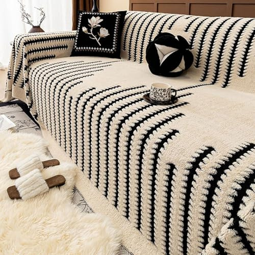 Couch überzug Sofaüberwurf Plüsch Sofabezug Ecksofa 1/2/3/4 Sitzer, Universelle Sofa Überzug Sofaschoner Waschbar Sofaüberwurfe Sofadecke für U Form L Form Sofa Bezug(Beige,180 * 400cm)