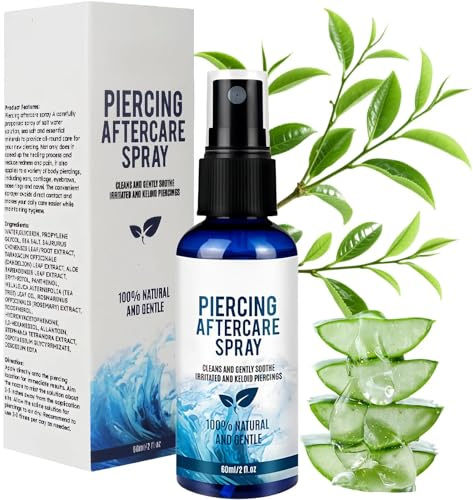 Aftercare Spray, Sterile Saline Solution, Saline Spray, Cleaning Mist for Ear, Nose, Navel, Tongue, Soothing & Cleaning, Aftercare Solution, 60ml