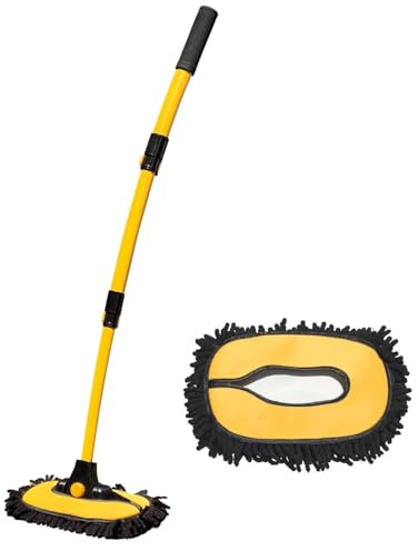 Thrink 110cm Curved Car Wash Brush – Telescopic Car Cleaning Brush with Soft Microfibre Mop Head, Durable Aluminium Alloy Long Handle for Effortless Washing of Cars, SUVs, RVs, Vans and Trucks