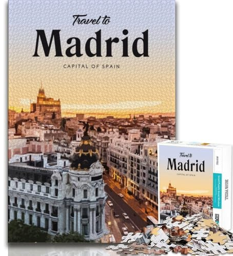 Besuchen Sie Madrid, Puzzle 1000 Teile für Erwachsene und Jugendliche, anspruchsvolles Spiel, Geschenke für die ganze Familie, 38x26cm