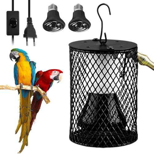 Reptilien Wärmelampe mit Schutzkorb, 2 50W UVA UVB Keramik Wärmelampe mit Lampensockel Halter, Einstellbare Temperatur, Heizlampe, Reptilien Lampe für Schildkröten, Schlangen, Echsen, Küken (EU Plug)