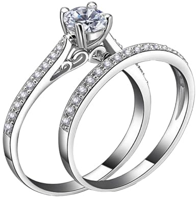 Bücher Ringe Ring Love Rings Women Engagement Wedding 2Pcs Set Cubic Zirconia 925 Sterling Silver Rings Size Wedding For Love With Smoothie Ringe (Silver, 6)