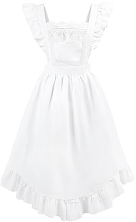 CR ROLECOS White Maid Apron Kitchen For Women Cooking Cleaning Maid Costume with Pockets Maid Ruffle Retro Apron