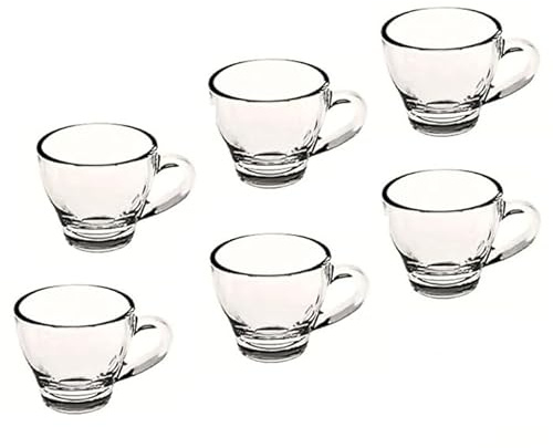 Generico Set 6 Tazzine da Caffè in Vetro Trasparente 90 ml – Senza Piattino, Ideali per Espresso, Orzo, Ginseng e Bar