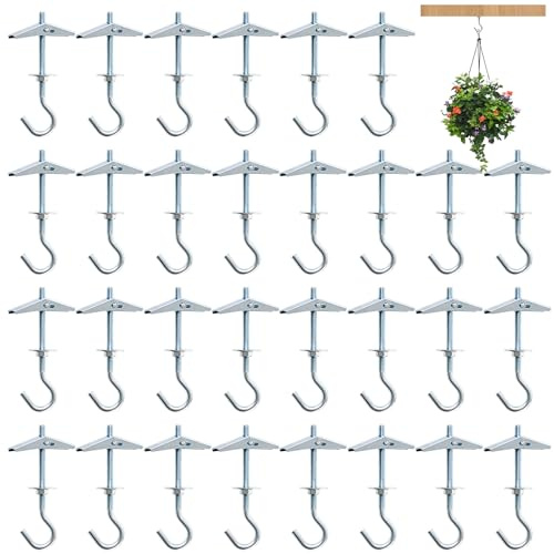 Oungy 30 tacos plegables M5 x 90 mm, tacos basculantes con gancho, tacos plegables de acero al carbono, tacos de metal para cavidades de techo, lámpara para plantas colgantes, tacos de techo, ganchos