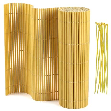 Peviasot PVC Sichtschutzmatte Balkon 90x500 cm Bambus – Rundrohr mit Verstärkungsstreifen, Balkon Sichtschutz ohne Bohren, Windschutz & Sichtschutz für Gartenzaun, Terrasse & Geländer