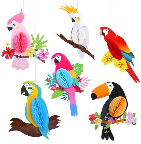 6 Stück Tropische Vogeldekoration Wabenausschnitte Hängend Papagei Papier Dekoration Hawaii Sommer Luau-Party Dekorationen für Safari Strand Pool Tiki Geburtstag Dschungel Klassenzimmer Deko (Typ 1)