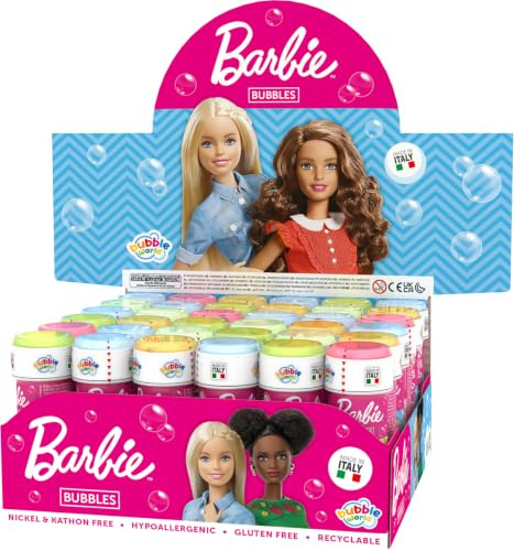 Barbie Seifenblasen – Packung mit 36 Flaschen à 60 ml – verschiedene Farben – offizielles Lizenzprodukt – Spielzeug für Kinder – Spiel im Freien – ab 3 Jahren – Party Box Bubble