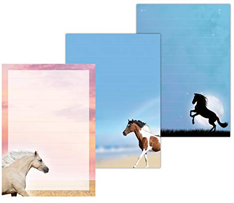 3 x PFERDE Schreibblock PFERD IM MONDLICHT, PALOMINO und PAINTHORSE DIN A5 liniert 50 Blatt / Block Pferd, Stute für Briefe, Briefpapier